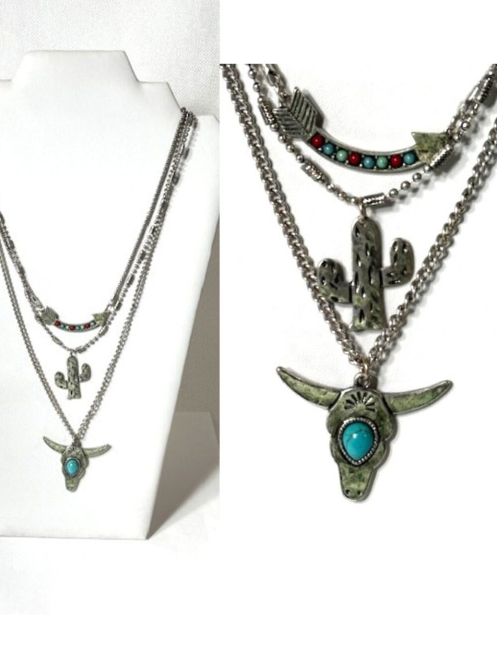Shyanne 3-strand silver western themed necklace.